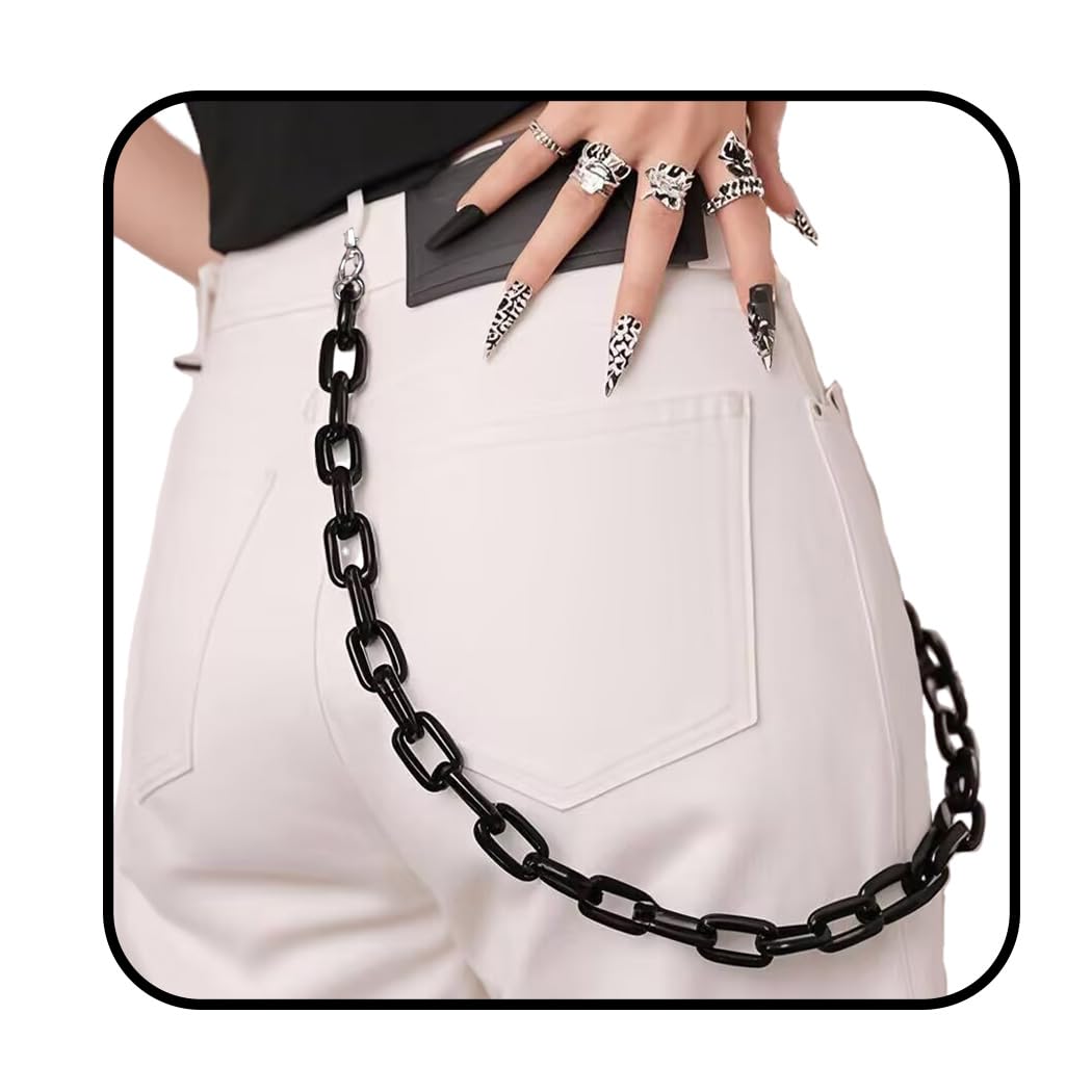 Bounzhi Hip Hop Jeans Pants Chain Punk Goth for Men Acrylic Link Wallet Chain for Women Hipster Chunky Thick Wallet Pocket Keychains Belt Waist Chains body Accessory for Girls
