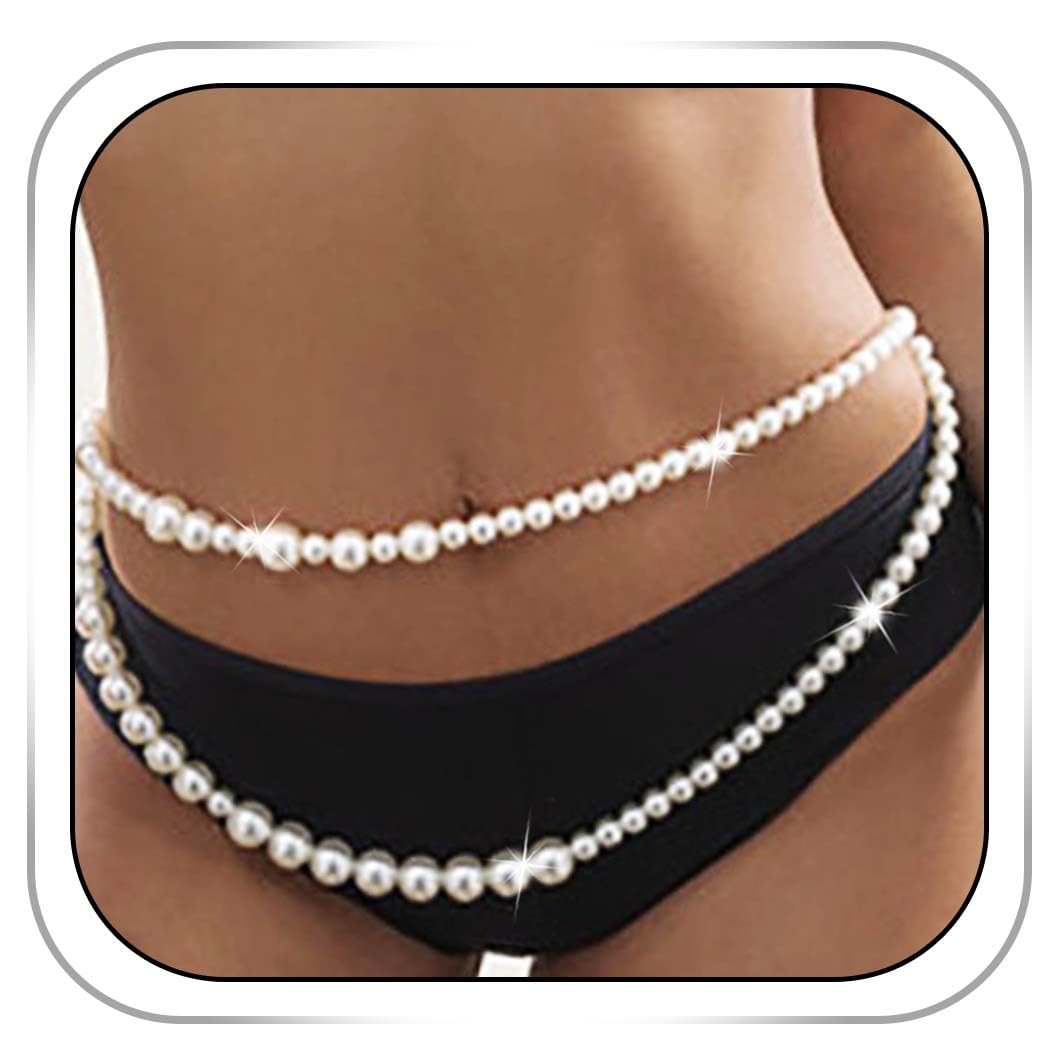 CanB Pearl Waist Chain Layered Belly Body Chains Bikini Belly Chain Beach Rave Party Body Accessories for Women and Girls