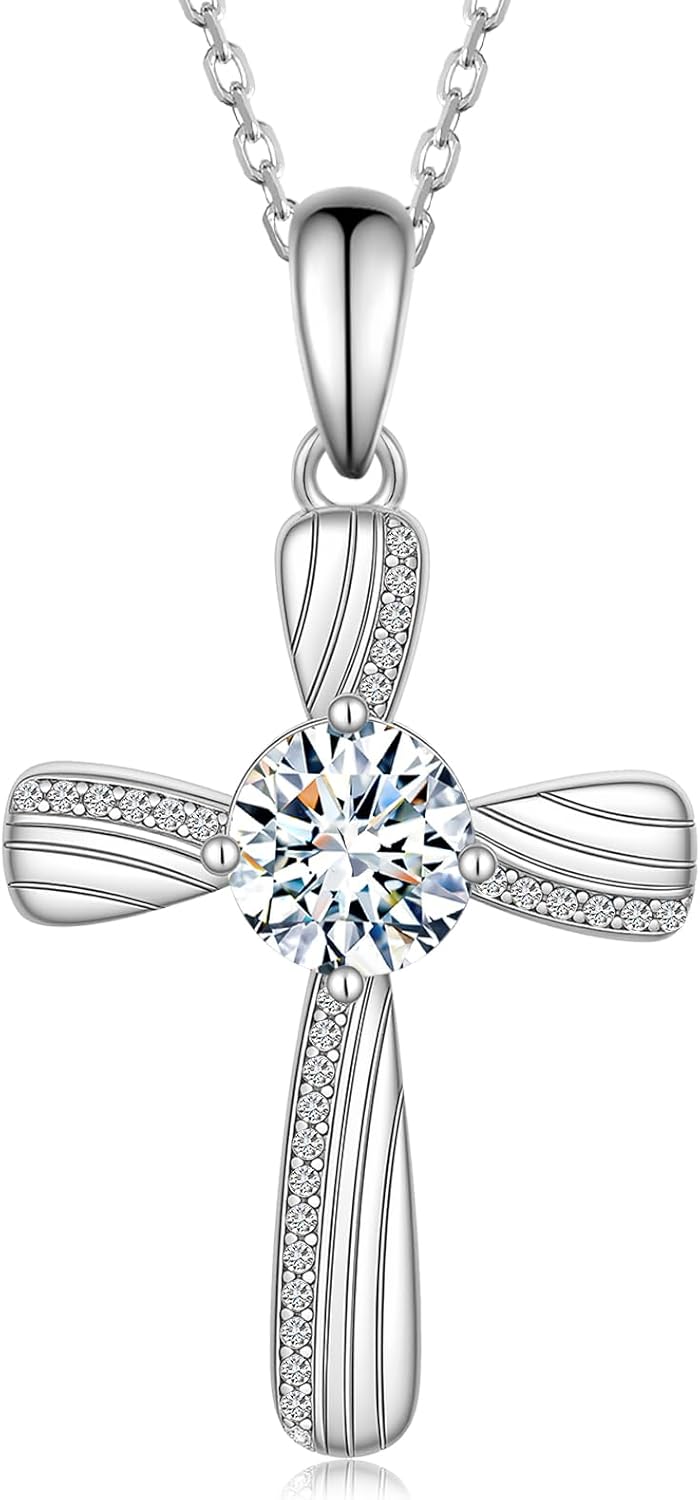 Cehuzeli Cross Moissanite Necklace 925 Sterling Silver Moissanites Necklace for Women Cross Pendant with Moissanite Stone Jewelry Gifts for Women