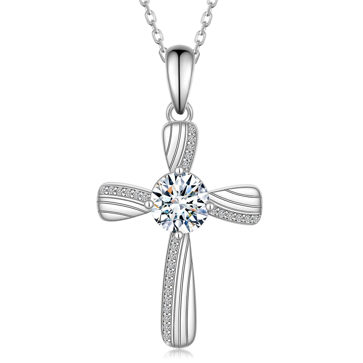 Cehuzeli Cross Moissanite Necklace 925 Sterling Silver Moissanites Necklace for Women Cross Pendant with Moissanite Stone Jewelry Gifts for Women