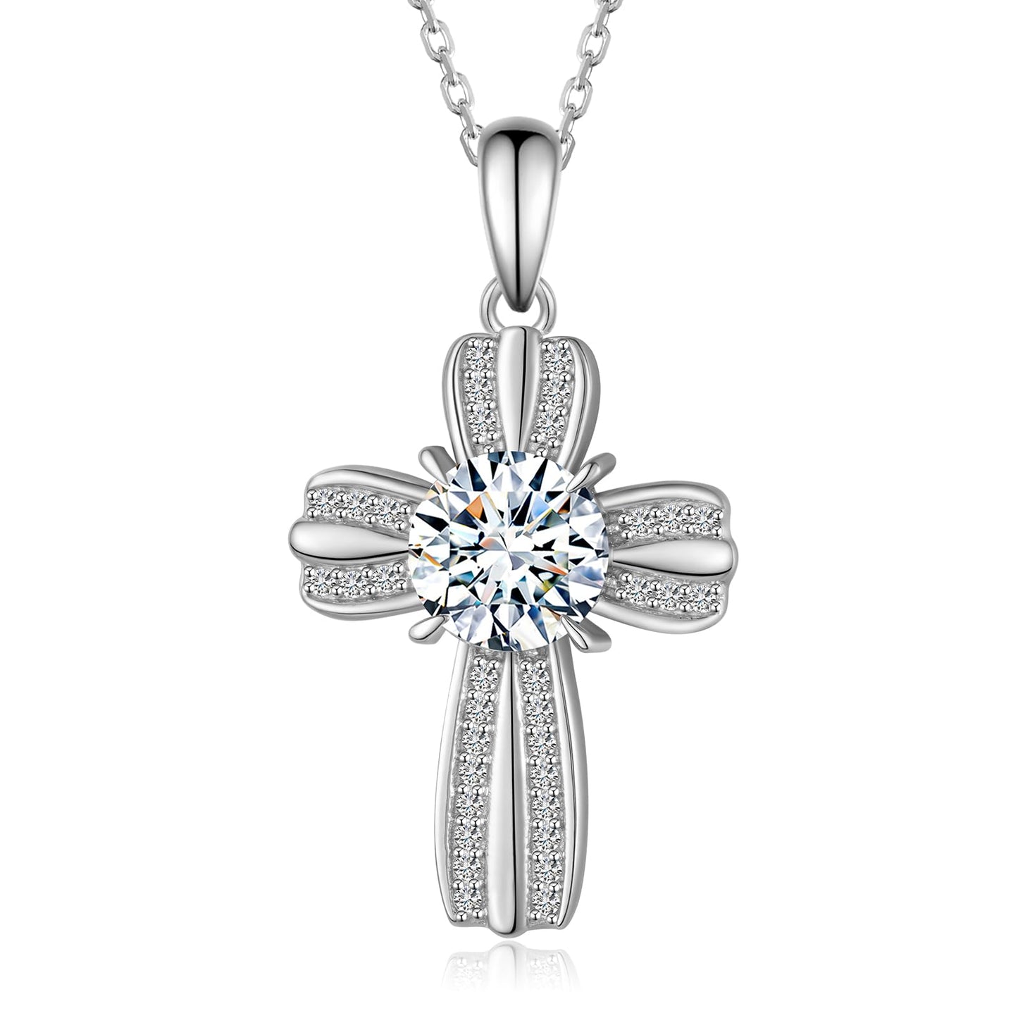Cehuzeli Cross Moissanite Necklace 925 Sterling Silver Moissanites Necklace for Women Cross Pendant with Moissanite Stone Jewelry Gifts for Women
