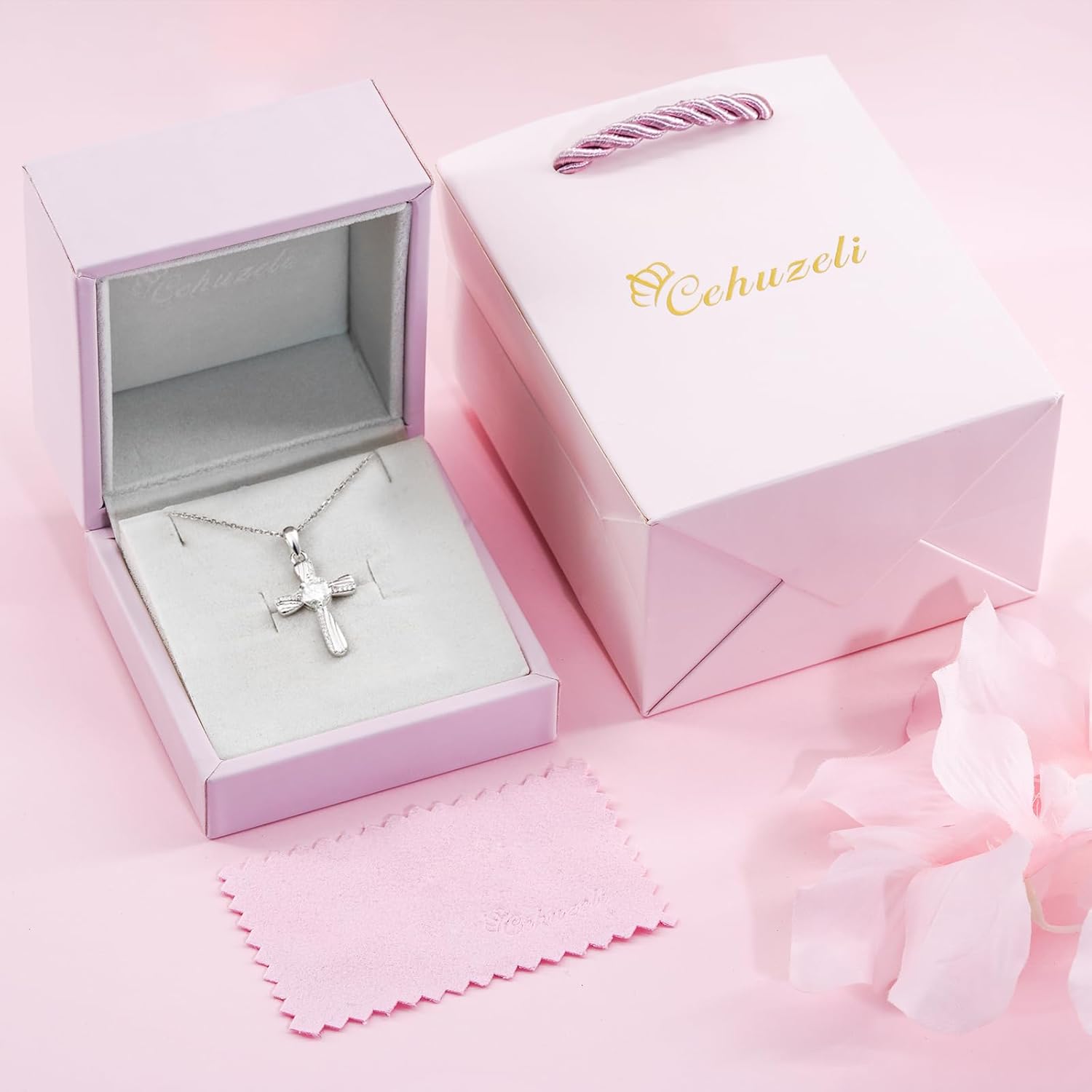 Cehuzeli Cross Moissanite Necklace 925 Sterling Silver Moissanites Necklace for Women Cross Pendant with Moissanite Stone Jewelry Gifts for Women