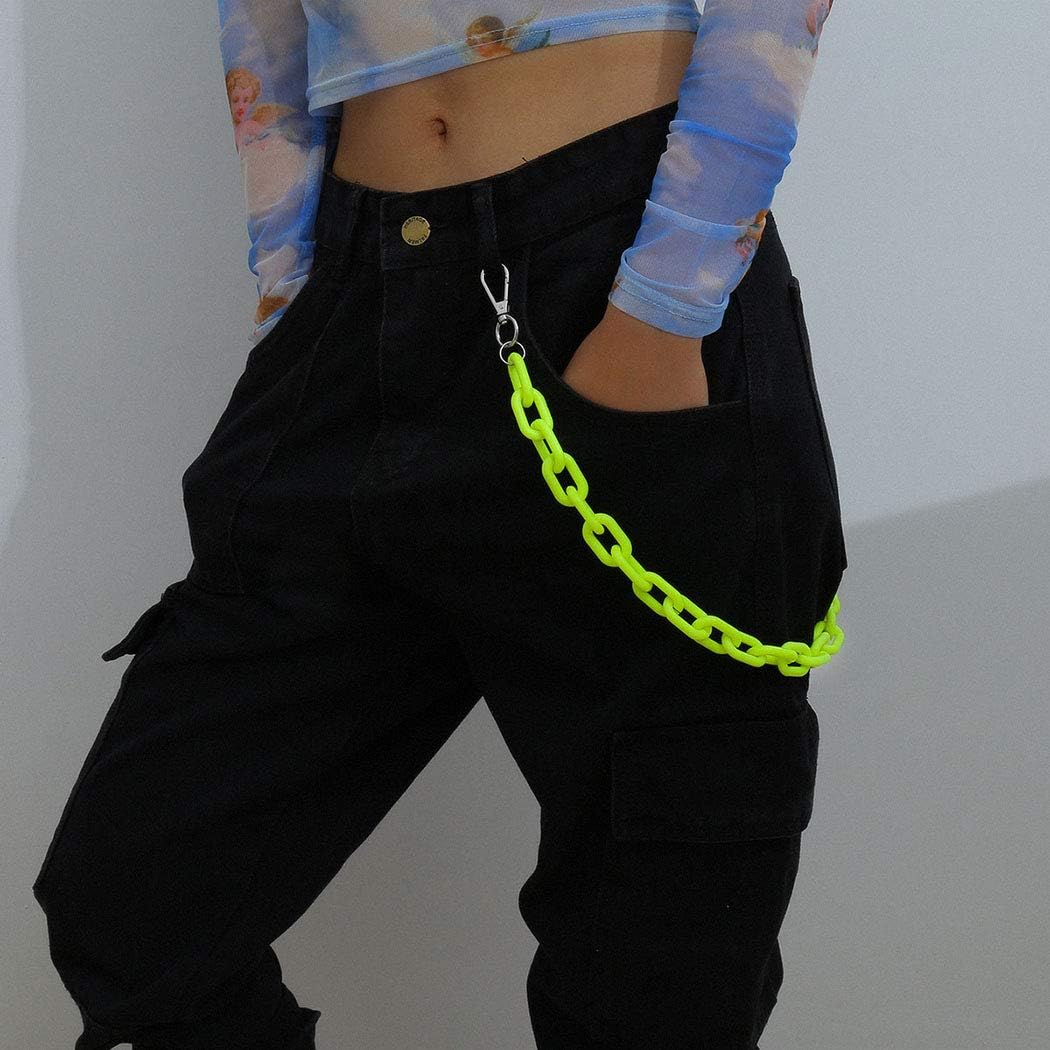 Bounzhi Hip Hop Jeans Pants Chain Punk Goth for Men Acrylic Link Wallet Chain for Women Hipster Chunky Thick Wallet Pocket Keychains Belt Waist Chains body Accessory for Girls