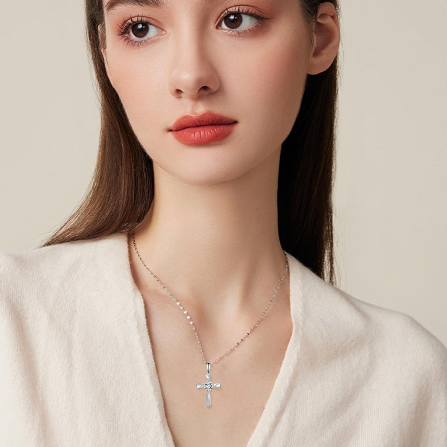 Cehuzeli Cross Moissanite Necklace 925 Sterling Silver Moissanites Necklace for Women Cross Pendant with Moissanite Stone Jewelry Gifts for Women