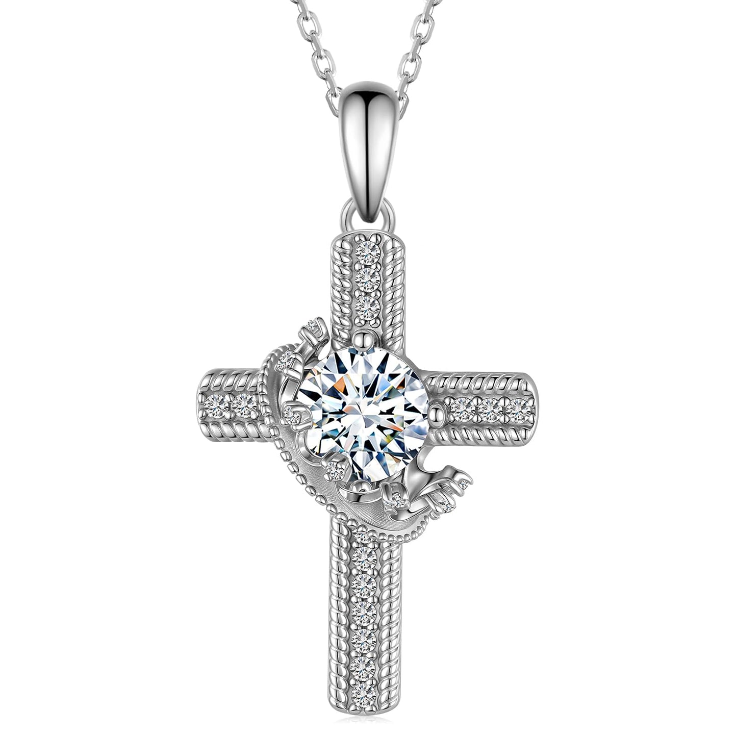 Cehuzeli Cross Moissanite Necklace 925 Sterling Silver Moissanites Necklace for Women Cross Pendant with Moissanite Stone Jewelry Gifts for Women